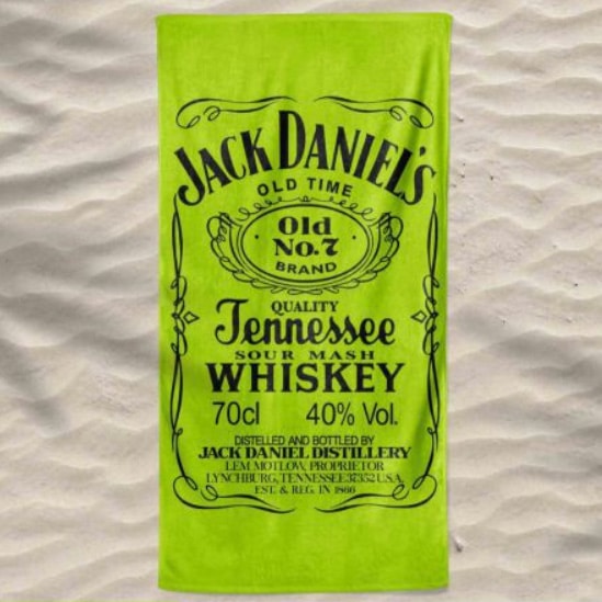 Toalha de Praia Microfibra Jack Daniels Verde-Preto Fluorescente 180 x 100 cm