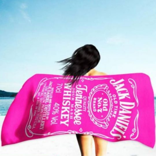 Toalha de Praia Microfibra Jack Daniels Rosa-Branco 180 x 100 cm