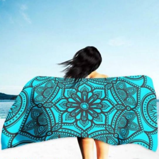 Fluorescent Blue Mandala Microfiber Beach Towel 180 x 100 cm