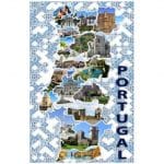Toalha de Praia Microfibra Mapa Portugal Azulejos 180 x 100 cm