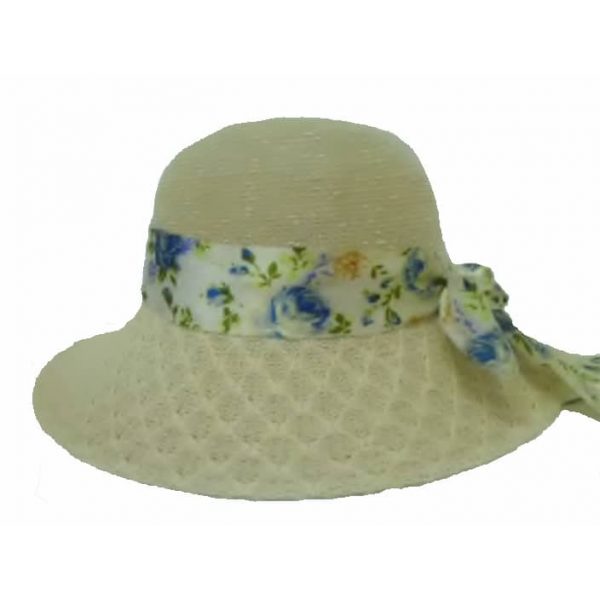White Polyester Lady’s Hat with Ribbon 57 cm