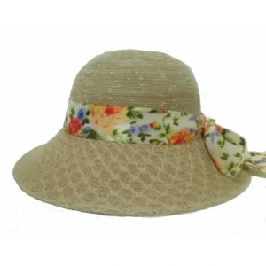 Beige Polyester Lady’s Hat with Ribbon 57 cm