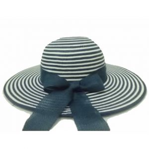 Blue Striped Lady Capeline with Ribbon and Bow in Tuide