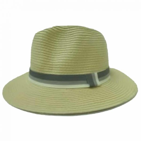 Beige Unisex Hat with Striped Ribbon