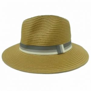 Brown Unisex Hat with Striped Ribbon
