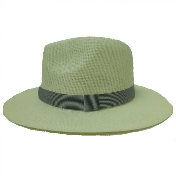 White Men’s Hat with Vertical Striped Ribbon