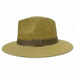 Man Hat with Black and Gold Striped Ribbon
