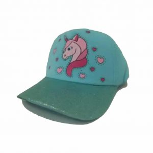Gorra de Niña Unicornio con Visera y Pedrería Azul