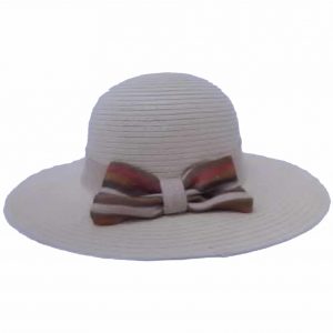 Sombrero de Ala Ancha para Mujer con Cinta Lisa y Lazo de Rayas Rosa