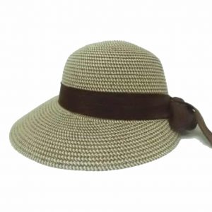 Brown Lady Hat With Tinted Straw Ribbon and Bow