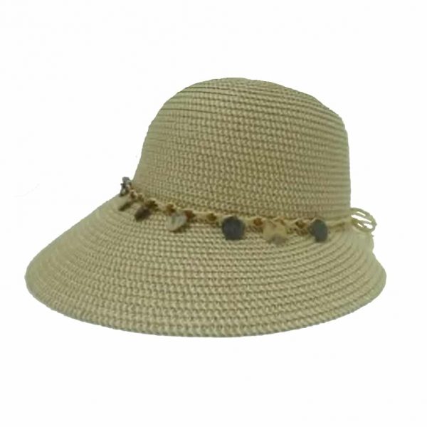 Lady Hat With Tinted Straw and String with Decorative Elements