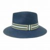 Blue Man Hat Flat Brim with Striped Ribbon