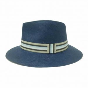 Chapéu de Homem de Aba Direita com Fita às Riscas Azul