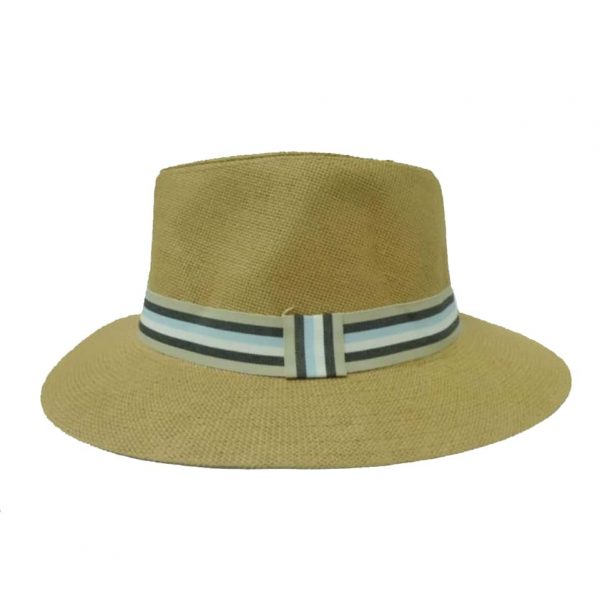 Brown Man Hat Flat Brim with Striped Ribbon