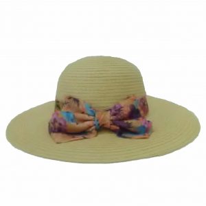 Beige Thin Straw Lady Capeline with Flower Bow and Ribbon