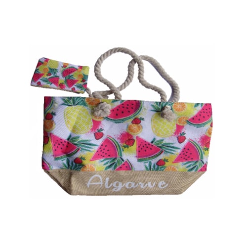 Fruits and Algarve Stringed Beach Bag with Handbag