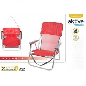 Cadeira de Praia Baixa de Alumínio Vermelha com Alça