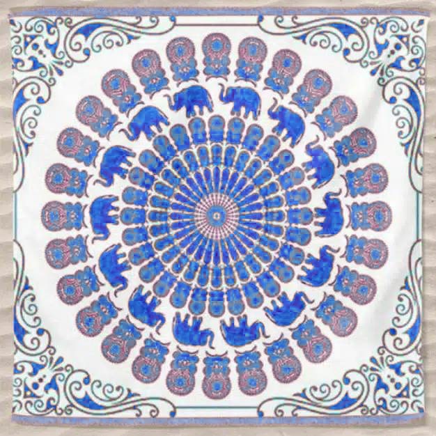 Pano Grande Indiano Mandala Elefantes 240 x 210 cm Azul