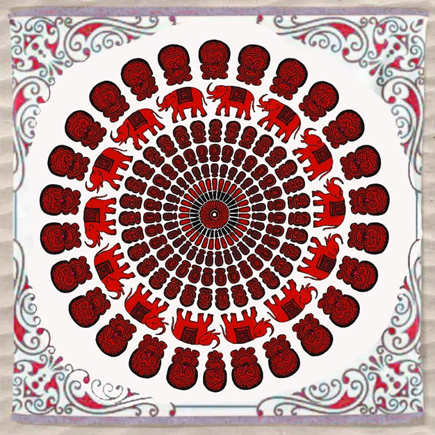 Pano Grande Indiano Mandala Elefantes 240 x 210 cm Vermelho