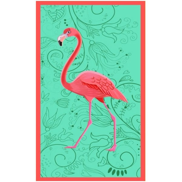 Toalha Praia Microfibra Flamingo Emoldurado Ciano