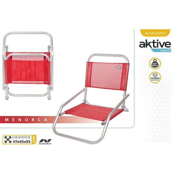 Cadeira de Praia de Alumínio Baixa Fixa Vermelha Aktive