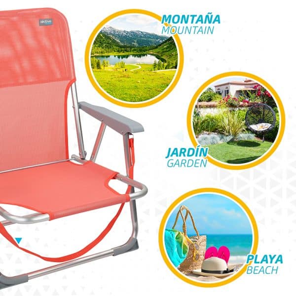 Cadeira de Praia Baixa de Alumínio Rosa com Alça