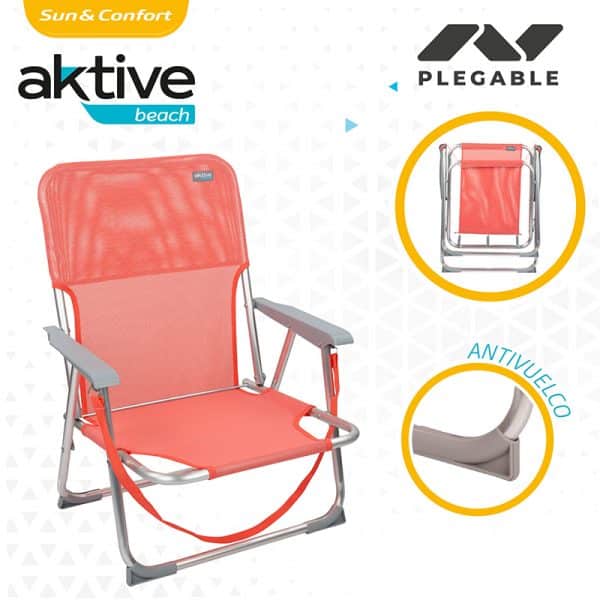 Cadeira de Praia Baixa de Alumínio Rosa com Alça