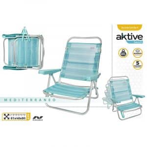Aktive Aluminum Reclinable to Lie Down Striped Cerulean Beach Chair