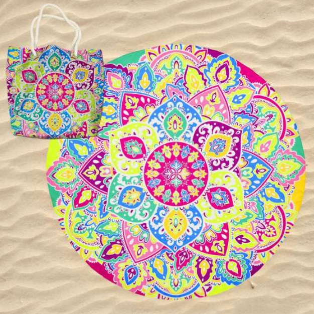 Happening Cosmic zebra Microfiber Psychedelic Lotus Mandala Round Beach Towel with Bag - Casa de  Praia