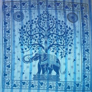 Toalla India Grande Azul Rayas Elefante Árbol 240 x 210 cm