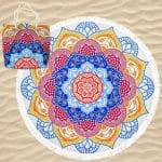 Toalha de Praia Microfibra Redonda Mandala Lótus com Saco