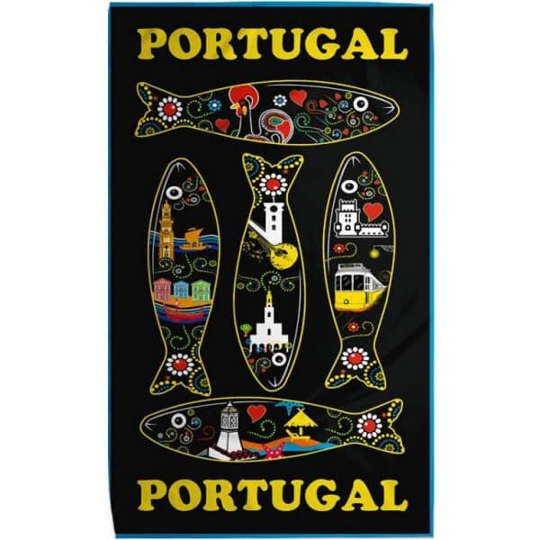 Black Sardines Portugal Microfiber Beach Towel