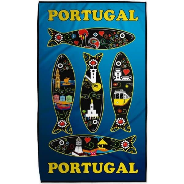 Black Sardines Portugal Microfiber Beach Towel Blue Background