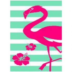 Toalha de Praia de Algodão Riscas Flamingo Ciano