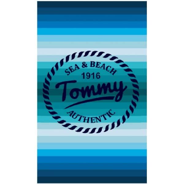 Toalha de Praia de Algodão Tommy com Riscas Azuis