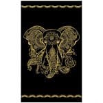 Toalha de Praia de Algodão Preta Elefante Dourado