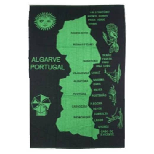 Algarve Map Cotton Beach Towel Green