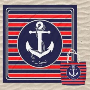 Striped Anchor Double Beach Towel with Bag
