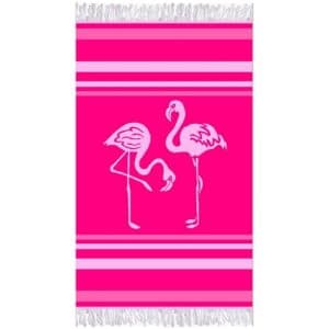 Toalha Pareo Algodão com Franjas Flamingos Rosa