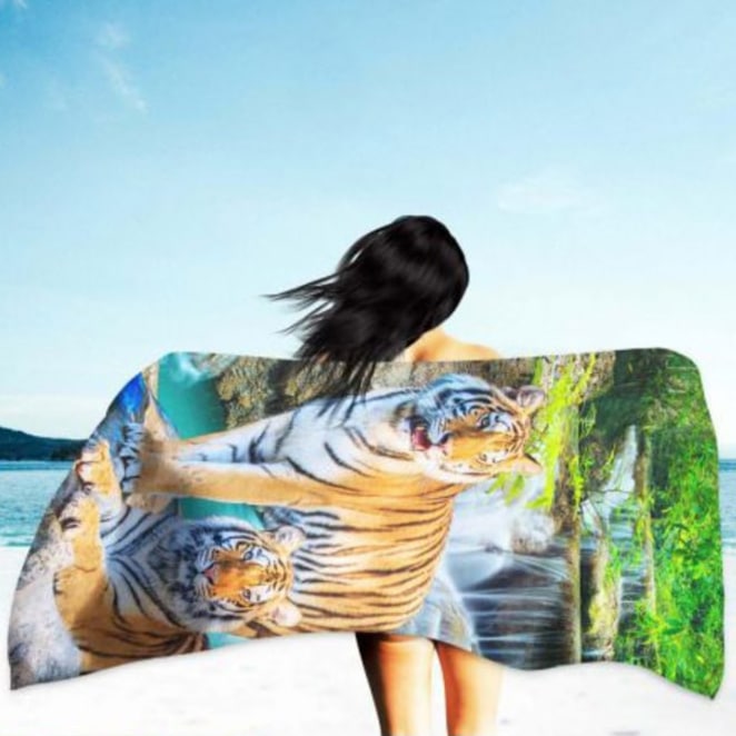 Toalla de Playa Microfibra Tigres 180 x 100 cm