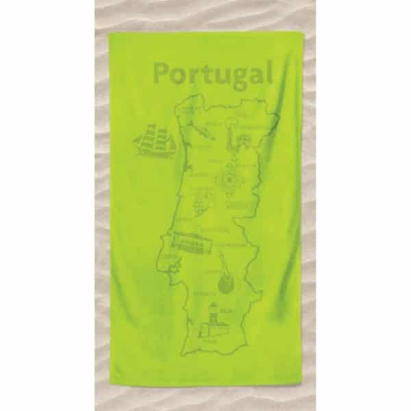 Toalla de Playa Microfibra Lisa con Mapa de Portugal en Relieve Verde