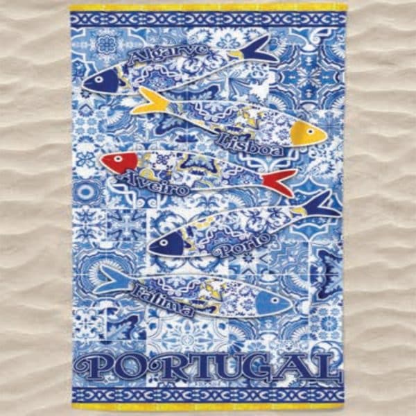 Sardines and Portuguese Tiles Microfiber Beach Towel