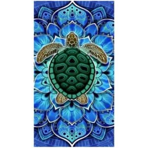 Turtle in Blue Mandala Background Microfiber Beach Towel