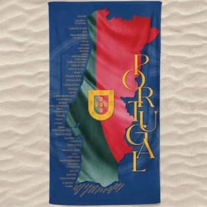 Toalla de Playa Microfibra Bandera en Mapa de Portugal Fondo Azul Escudo