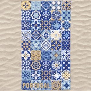 Traditional Tiles and Portugal Bottom Left Corner Microfiber Beach Towel