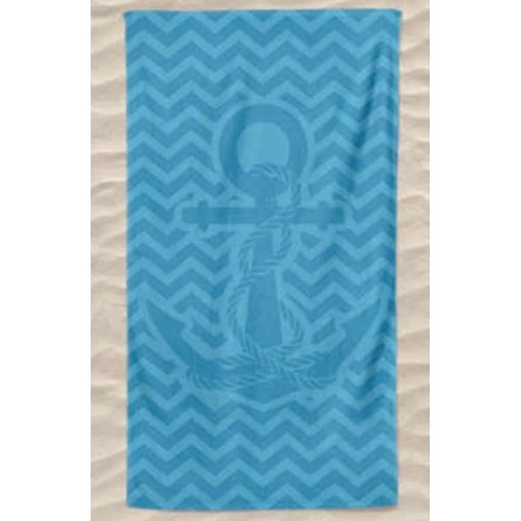 Light Blue Beach Towel Microfiber Plain Anchor with Embossed Waves