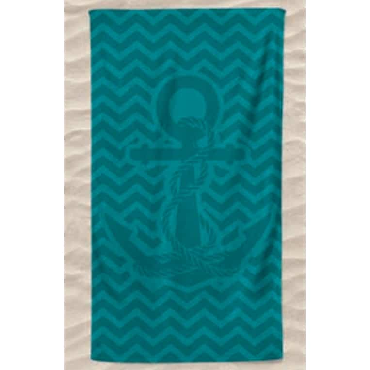 Green Beach Towel Microfiber Plain Anchor with Embossed Waves