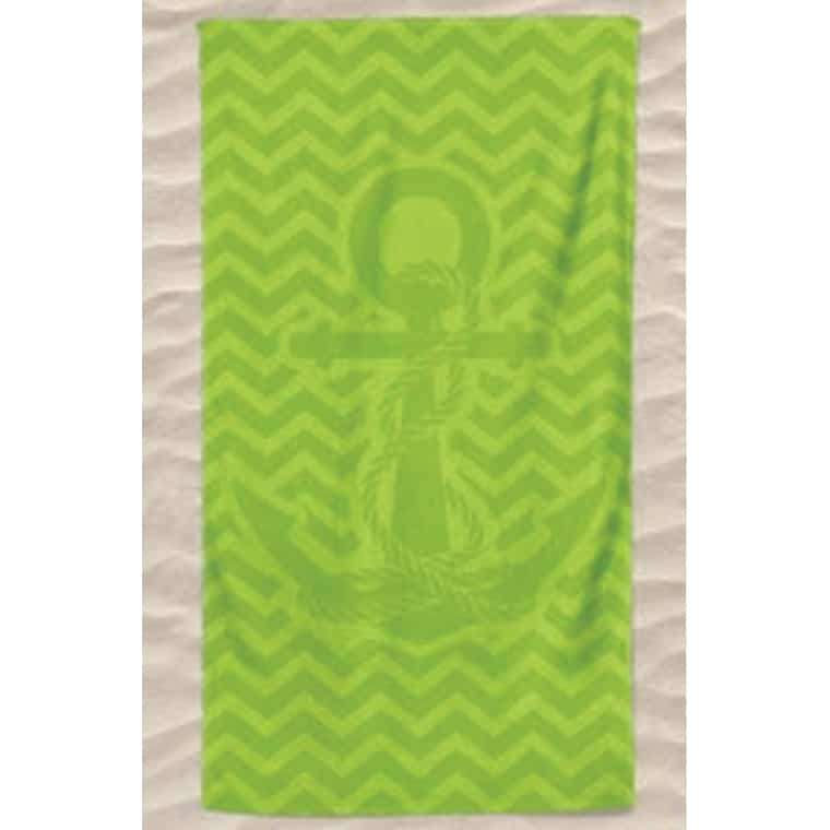 Light Green Beach Towel Microfiber Plain Anchor with Embossed Waves