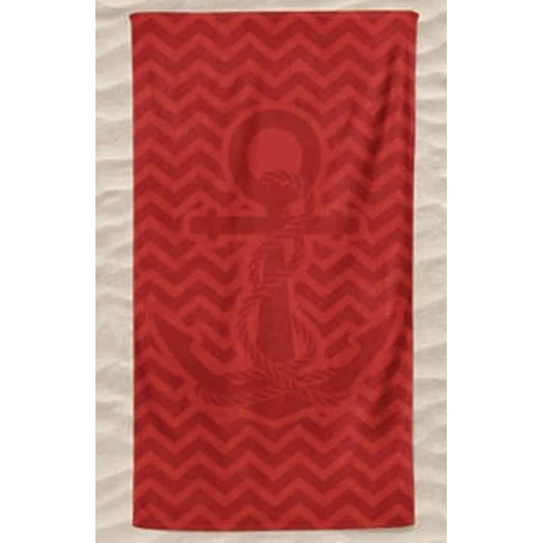 Red Beach Towel Microfiber Plain Anchor with Embossed Waves