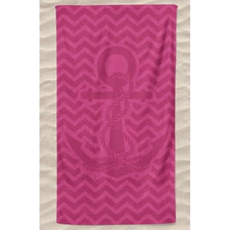 Pink Beach Towel Microfiber Plain Anchor with Embossed Waves